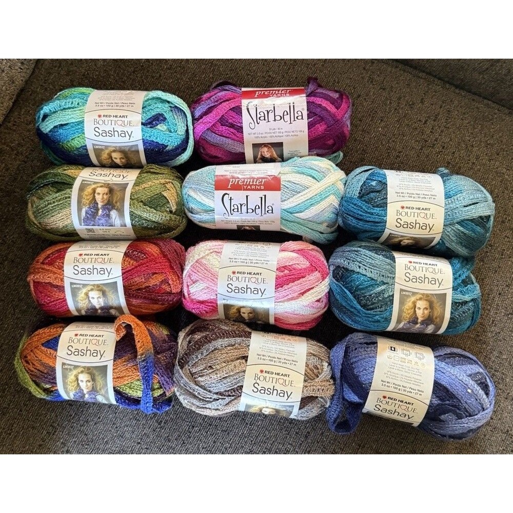 Lot of 11 NEW Red Heart Boutique Sashay and Premier Starbella Skeins MANY COLORS